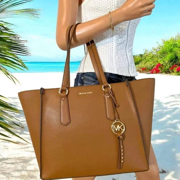 Michael Kors Large Luggage Brown Leather Kris Travel Career Work Tote Bag NWT - Picture 12 of 12